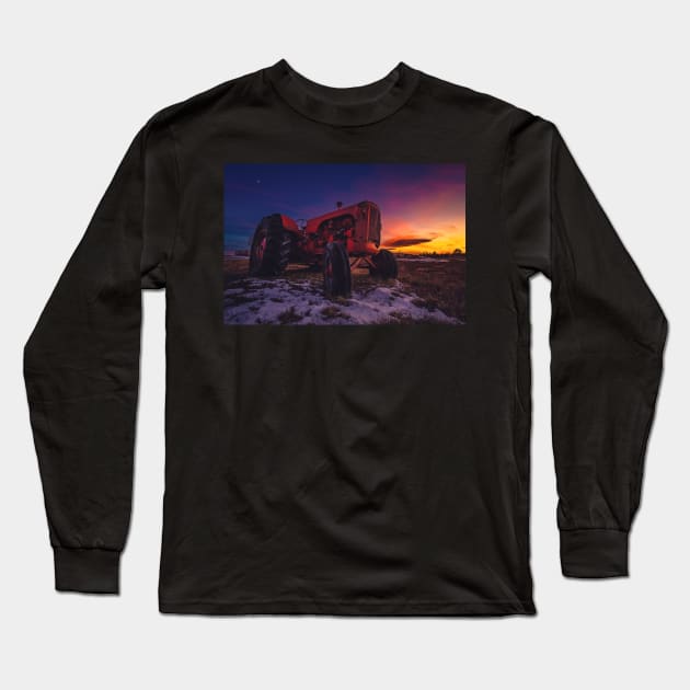 Red Case Tractor Sunset Long Sleeve T-Shirt by ElevatedCT